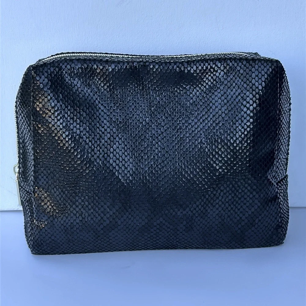 TARTE fierce & feisty makeup bag black with gold hardware NWT